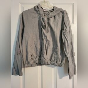 New York & Company Zip Up & Button Crop Jacket with Hood Gray Size L